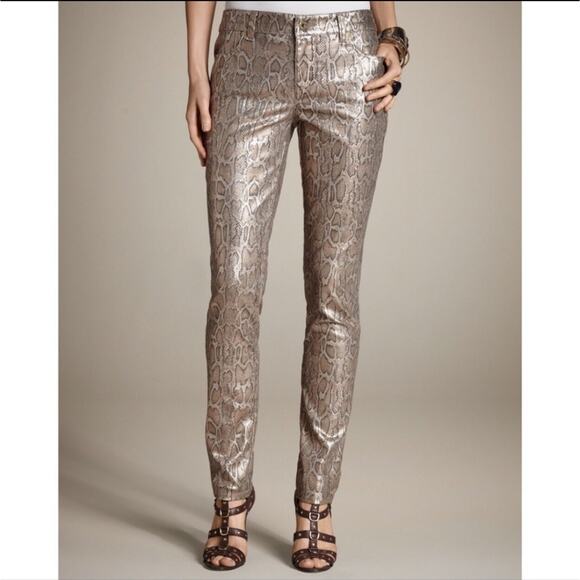 Chico's Denim - NWT Chico's Platinum Metallic Snakeskin Regular Slim Leg Pants Size 2